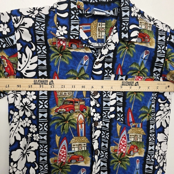 Blue and White Casual Button Down Shirt with Floral Design Boy Size 14 - Picture 8 of 10